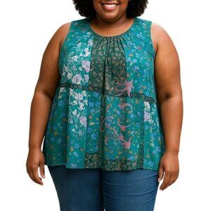 Suzanne Betro Plus Size 4X Top Sleeveless Teal Floral Boho Flowing Lightweight